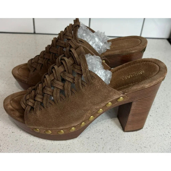 Michael Kors Womens Suede Westley Open-Toe Mule Block Heels Sandals Brown Sz 8 - Picture 8 of 9